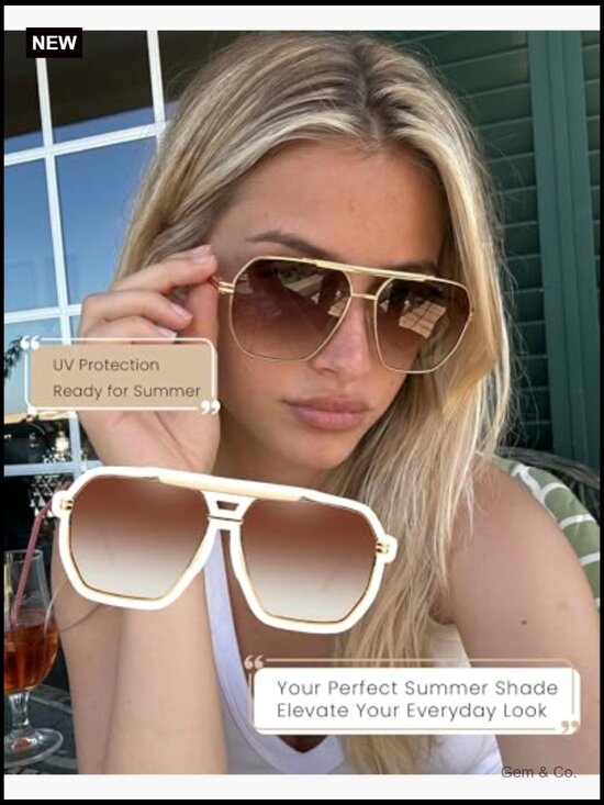 Oversized Aviator Sunglasses Square UV400 Polarized Unisex Fashion Sun Glasses main image 6